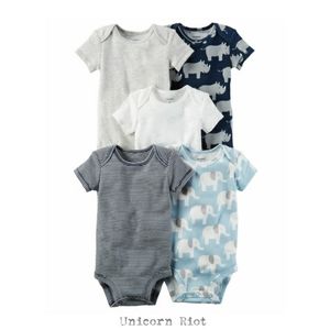 Carter's Elephant and Rhino Short Sleeve Bodysuits